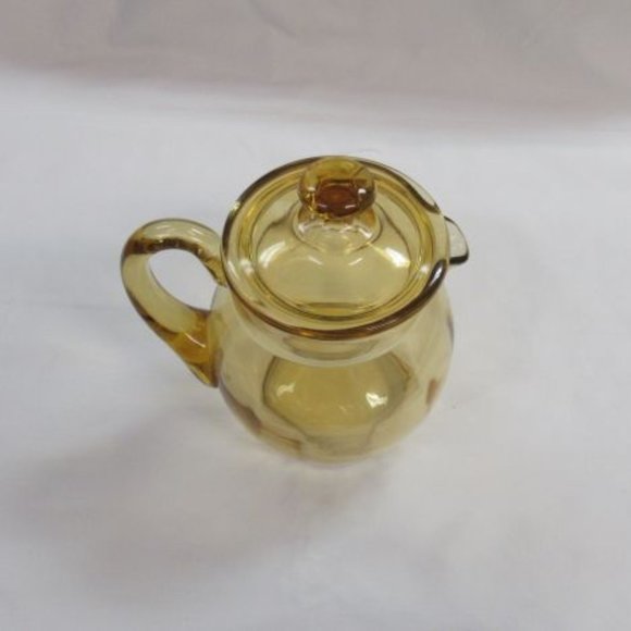 Paden City Elegant Glass Amber Ribbed Optic 6 1/4 Inch Guest Pitcher with Lid - Picture 3 of 5